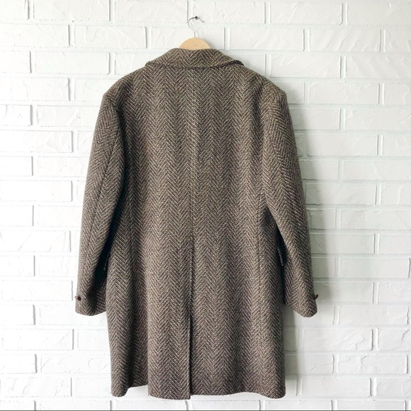 Vintage brown wool tweed herringbone oversize lined coat XL - Picture 4 of 14